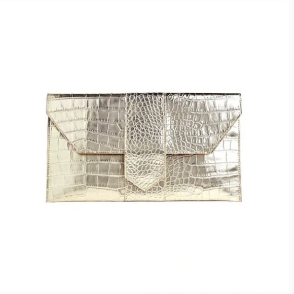 NWT JJ Winters Nikki Metallic Crocodile Clutch Vegan Leather - Picture 4 of 11